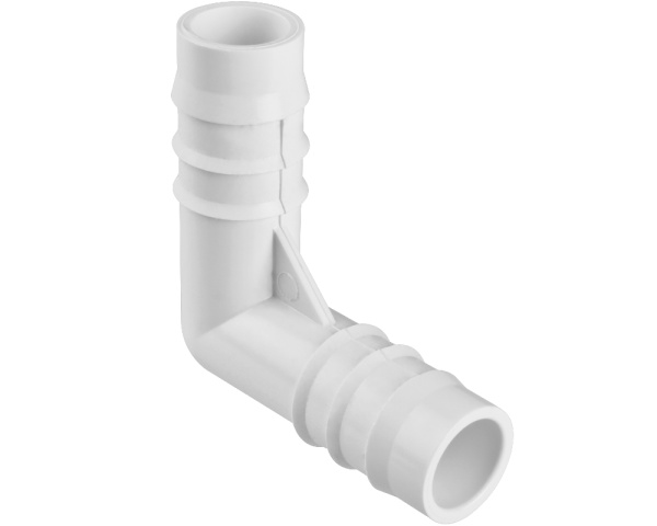 3/4" 90 elbow with ribbed barb connections - Click to enlarge