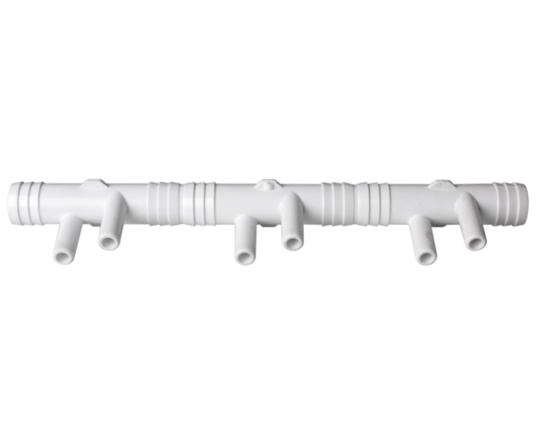 3/4" M+ ribbed manifold, 6 ports 3/8" M+ - Click to enlarge