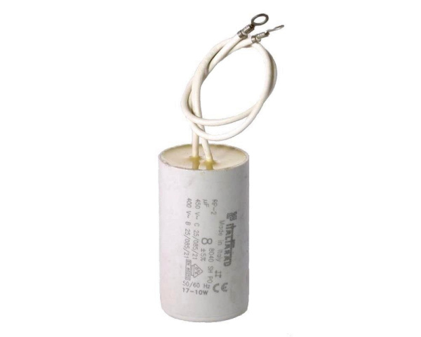 8F capacitor with wires - Click to enlarge