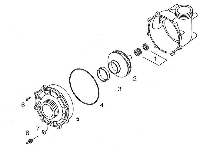 Exploded diagram of a an Aqua-Flo XP2 wet end